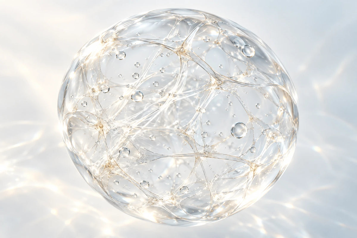 Conceptual illustration of fine collagen-like fibres suspended in clear vitreous gel