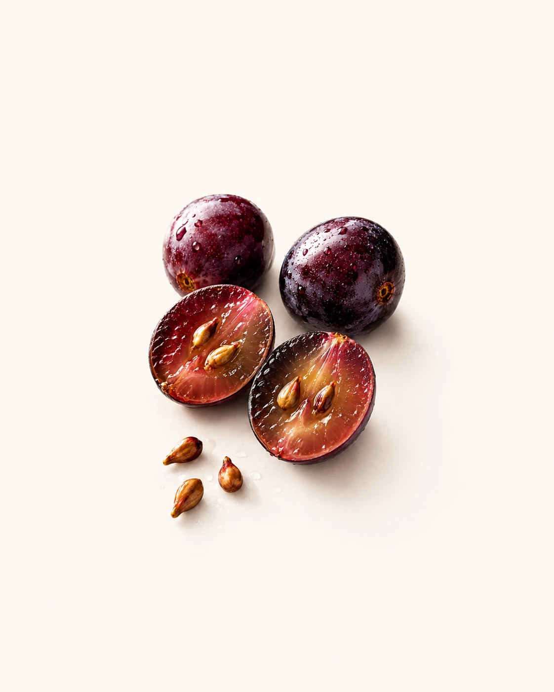 Cut grapes and grape seeds representing grape seed extract