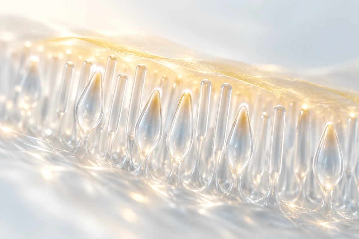 Conceptual illustration of light-sensing rods and cones beneath a softly lit golden layer