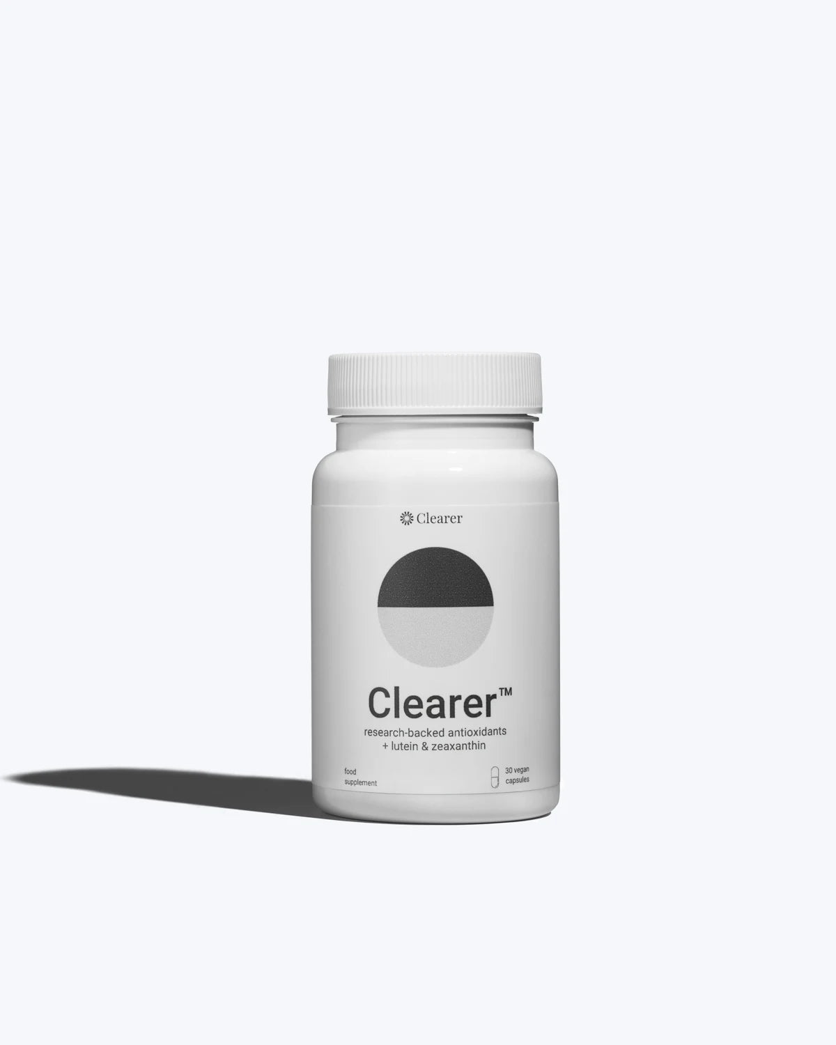 A bottle of Clearer eye health supplement