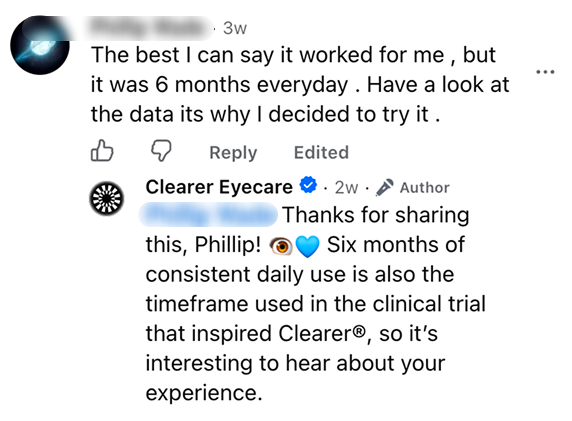Customer comment describing six months of daily use. Name blurred for privacy.