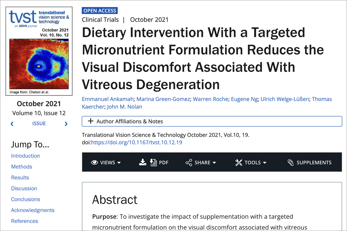Dietary intervention with a targeted micronutrient formulation and vitreous degeneration.